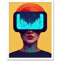 Artery8 Wall Art Print Funky Virtual Reality Gamer Kids Art Framed in White | Size: W12" x H16"
