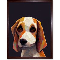 Artery8 Wall Art Print Geometric Beagle Dog On Black Art Framed in Brown | Size: W12" x H16"