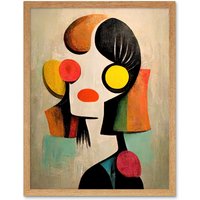 Artery8 Wall Art Print Minimalist Abstract Pop Art Portrait Art Framed in Light Oak | Size: W12" x H16"