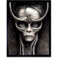 Artery8 Wall Art Print Gothic Fantasy Alien Art Framed in Black | Size: W12" x H16"