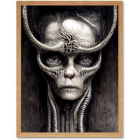 Artery8 Wall Art Print Gothic Fantasy Alien Art Framed in Light Oak | Size: W12" x H16"