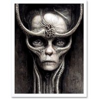 Artery8 Wall Art Print Gothic Fantasy Alien Art Framed in White | Size: W12" x H16"
