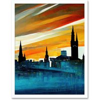 Artery8 Wall Art Print Dramatic Glasgow City Skyline Modern Art Framed in White | Size: W12" x H16"
