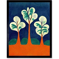 Artery8 Wall Art Print Henri Matisse Style Trees Fauvist Orange & Blue Art Framed in Black | Size: W12" x H16"