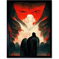 Artery8 Wall Art Print Gates Of Hell Devil Satan Lucifer Evil Art Framed in Black | Size: W12" x H16"
