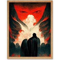 Artery8 Wall Art Print Gates Of Hell Devil Satan Lucifer Evil Art Framed in Light Oak | Size: W12" x H16"