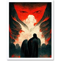 Artery8 Wall Art Print Gates Of Hell Devil Satan Lucifer Evil Art Framed in White | Size: W12" x H16"