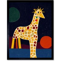 Artery8 Wall Art Print Abstract Giraffe Surreal Cubism Art Framed in Black | Size: W12" x H16"