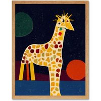 Artery8 Wall Art Print Abstract Giraffe Surreal Cubism Art Framed in Light Oak | Size: W12" x H16"
