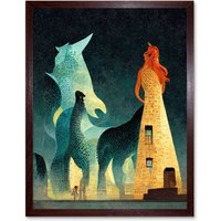 Artery8 Wall Art Print Kelpies Dream Falkirk Art Framed in Brown | Size: W12" x H16"