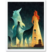 Artery8 Wall Art Print Kelpies Dream Falkirk Art Framed in White | Size: W12" x H16"