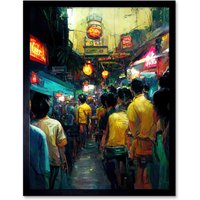 Artery8 Wall Art Print Khao San Road Bangkok Thailand Street Art Framed in Black | Size: W12" x H16"