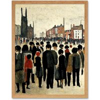 Artery8 Wall Art Print 1940 Mid Century Industrial Northern Crowds In Street Cityscape Art Framed in Light Oak | Size: W12" x H16"