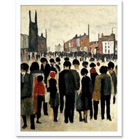 Artery8 Wall Art Print 1940 Mid Century Industrial Northern Crowds In Street Cityscape Art Framed in White | Size: W12" x H16"