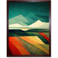 Artery8 Wall Art Print Modern Semi-Abstract Colourful Landscape Art Framed in Brown | Size: W12" x H16"