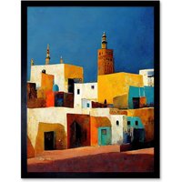 Artery8 Wall Art Print Morocco Skyline Cityscape Modern Art Framed in Black | Size: W12" x H16"