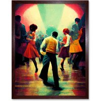 Artery8 Wall Art Print Northern Soul Music Retro Sixties Art Framed in Brown | Size: W12" x H16"