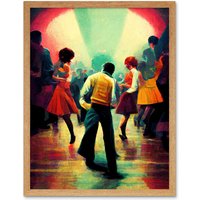 Artery8 Wall Art Print Northern Soul Music Retro Sixties Art Framed in Light Oak | Size: W12" x H16"