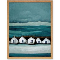 Artery8 Wall Art Print Row Of White Fisherman Cottages Isle Of Jura Art Framed in Light Oak | Size: W12" x H16"