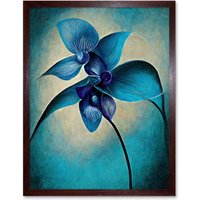 Artery8 Wall Art Print Abstract Blue Orchid Floral Modern Art Framed in Brown | Size: W12" x H16"