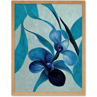 Artery8 Wall Art Print Modern Abstract Blue Orchid Modern Art Framed in Light Oak | Size: W12" x H16"