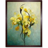 Artery8 Wall Art Print Elegant Orchid Yellow Modern Art Framed in Brown | Size: W12" x H16"