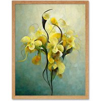 Artery8 Wall Art Print Elegant Orchid Yellow Modern Art Framed in Light Oak | Size: W12" x H16"