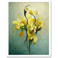 Artery8 Wall Art Print Elegant Orchid Yellow Modern Art Framed in White | Size: W12" x H16"