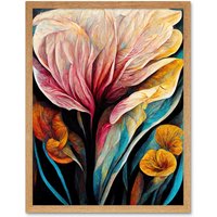 Artery8 Wall Art Print Abstract Tropical Floral Bloom Acrylic Flower Art Framed in Light Oak | Size: W12" x H16"