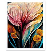 Artery8 Wall Art Print Abstract Tropical Floral Bloom Acrylic Flower Art Framed in White | Size: W12" x H16"