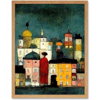 Artery8 Wall Art Print Onlooker Quirky Colourful Street Scene Art Framed in Light Oak | Size: W12" x H16"