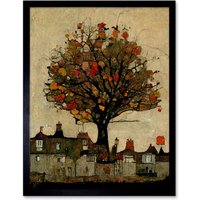 Artery8 Wall Art Print Giant Untidy Quirky Street Tree Art Framed in Black | Size: W12" x H16"