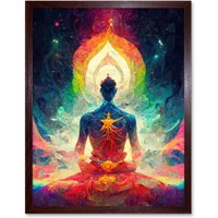 Artery8 Wall Art Print Ethereal Seven Chakra Meditation Astral Art Framed in Brown | Size: W12" x H16"