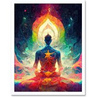 Artery8 Wall Art Print Ethereal Seven Chakra Meditation Astral Art Framed in White | Size: W12" x H16"