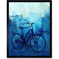Artery8 Wall Art Print Single Blue Bicycle Modern Art Framed in Black | Size: W12" x H16"