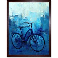 Artery8 Wall Art Print Single Blue Bicycle Modern Art Framed in Brown | Size: W12" x H16"