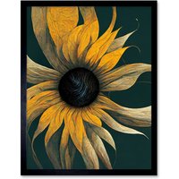 Artery8 Wall Art Print Abstract Modern Sunflower Black Yellow Art Framed | Size: W12" x H16"