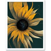 Artery8 Wall Art Print Abstract Modern Sunflower Black Yellow Art Framed in White | Size: W12" x H16"