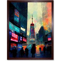 Artery8 Wall Art Print Times Square New York Neon Street Art Framed in Brown | Size: W12" x H16"