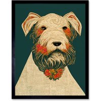 Artery8 Wall Art Print Teal Orange Scottie Dog Flowers William Morris Style Dog Art Framed in Black | Size: W12" x H16"