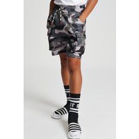 Beat Boyz Club Boy's 'Revolve' Camo Print Cargo Shorts in Dark Grey | Size: 9-10 Years