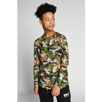 Beat Boyz Club Boy's 'Quarterpipe' Camo Long Sleeve T-Shirt in Khaki | Size: 11-12 Years