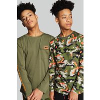 Beat Boyz Club Boy's Print/Plain 2 Pack Long Sleeve T-shirts in Khaki | Size: 9-10 Years
