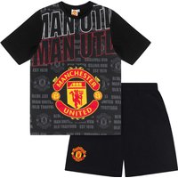 Manchester United FC Boy's Kids Short Pyjama Set in Black | Size: 10-11 Years