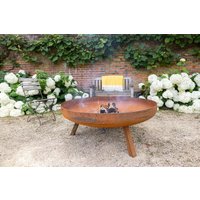 Primrose Corten Steel Fire Bowl With Square Legs 120cm Round in Red
