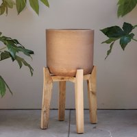 Primrose Metallic Concrete Round Planter with Wooden Stand in Bronze 51.5cm in Metallics