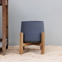 Primrose Textured Concrete Round Garden Planter with Wooden Stand in Grey 43cm