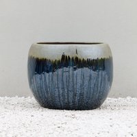 Primrose Glazed Round Outdoor Clay Planter in Two Tone Blue & Gold 40cm