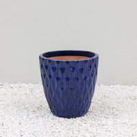 Primrose Tapered Round Petal Effect Garden Planter in Blue Glazed 46cm