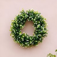 Primrose Baby's Breath Artificial Flower Wreath with Hanging Loop 45cm in Green